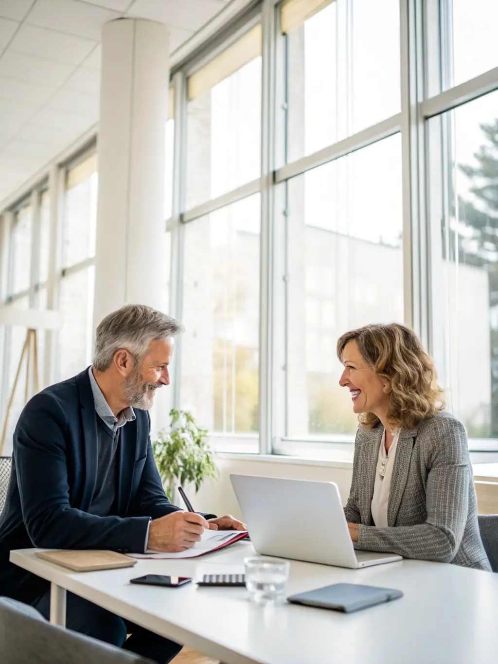 A financial planner meeting with a client, discussing investment strategies and exit planning options, highlighting the collaborative approach of Equity Shift Advisors.
