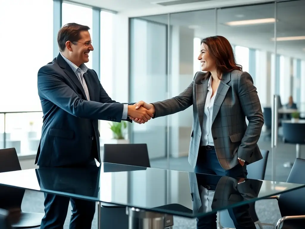 An image showing a handshake between two professionals, symbolizing a successful business agreement and partnership.