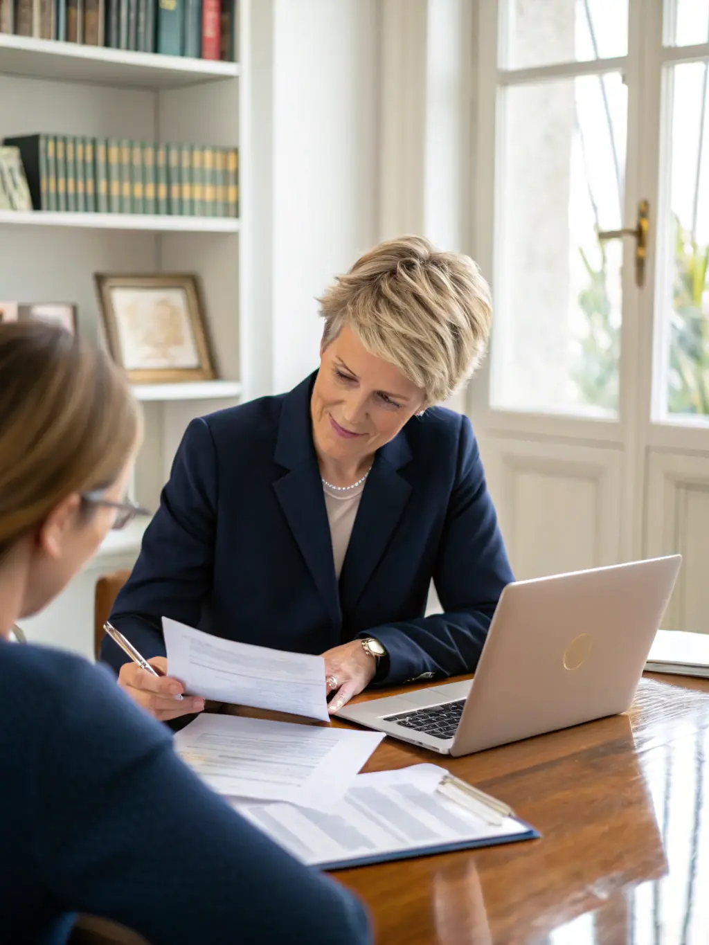 A financial planner meeting with a client, discussing investment options and retirement strategies, conveying trust and personalized service.